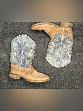 Old West BSY1914 Western Equestrian Boots Blue Brown Leather US Size 4.5